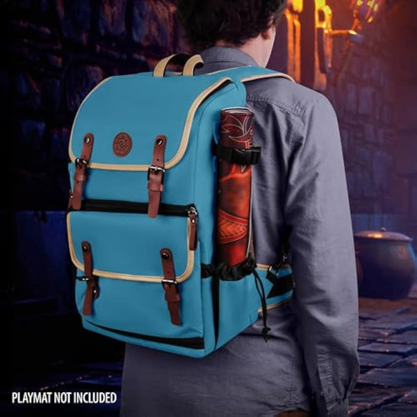 ENHANCE Designer Edition Trading Card Backpack - MTG Deck Bag Card Binder Space, TCG Deck Box Storage, Playmat Holder - Compatible with Magic the Gathering, Pokemon, Lorcana (Canvas Look - Blue)