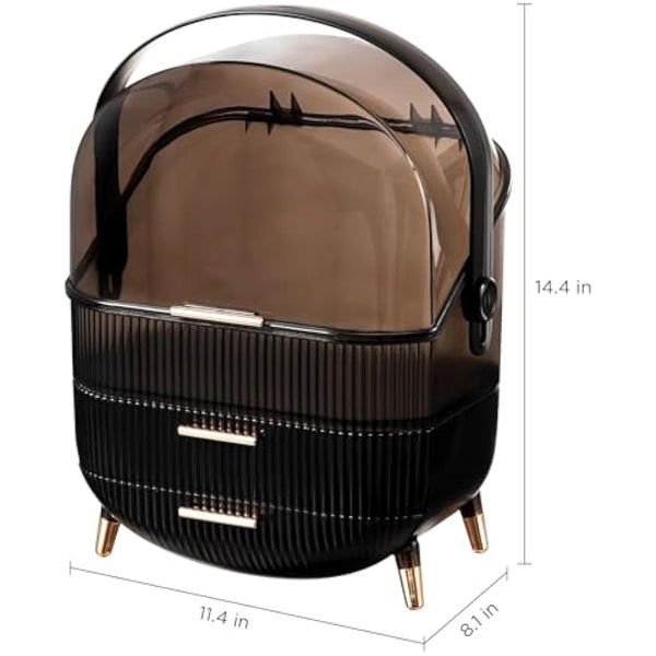 Kousee Makeup Organiser, Skincare Organiser Cosmetic Display Case with Dust Free Cover Portable Handle, Waterproof Makeup Box for Vanity Countertop Bathroom Dresser-Retro Grey