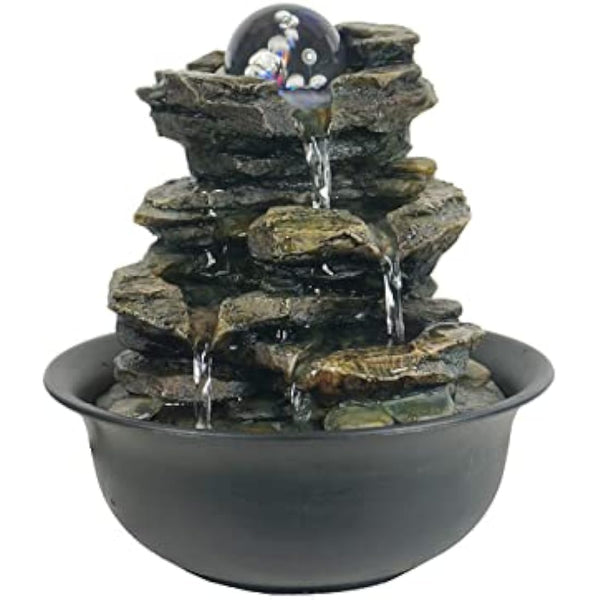 Heart of Nature Indoor Water Fountain with LED Light AND Colour Changing Spinning Ball USB Included