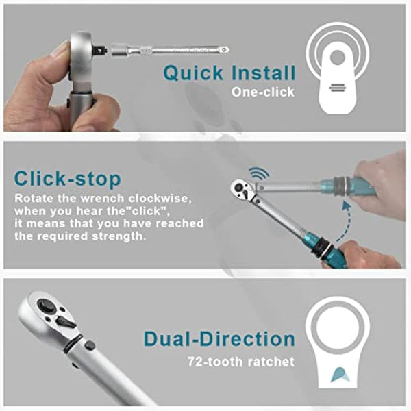Awang 1/4 Inch Drive Click Torque Wrench Set 5-25 Nm, 72-Tooth Bicycle Torque Wrench Set, High Precision ± 3% Tool Repair Kit for Road Bikes and Mountain Bikes