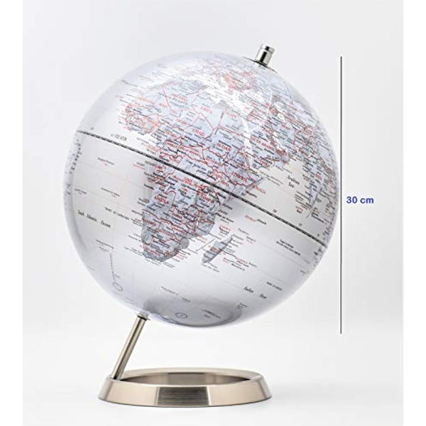 EXERZ 30CM World Globe - Stainless Steel Ring Standing, Perfect for Gifting - Metallic Silver