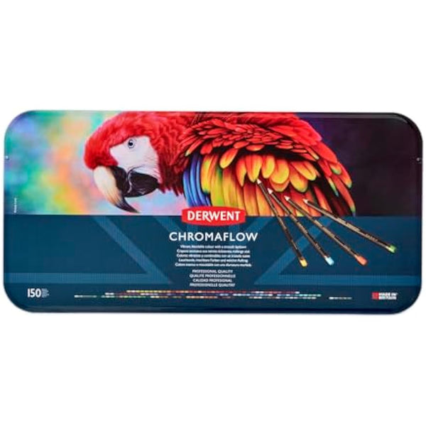 Derwent Chromaflow Pencils, Set of 150 in Tin, 3.5mm Round Core, Premium Core Strength, Blendable with Smooth Texture, Ideal for Drawing, Colouring & Layering, Professional Quality, 2306263