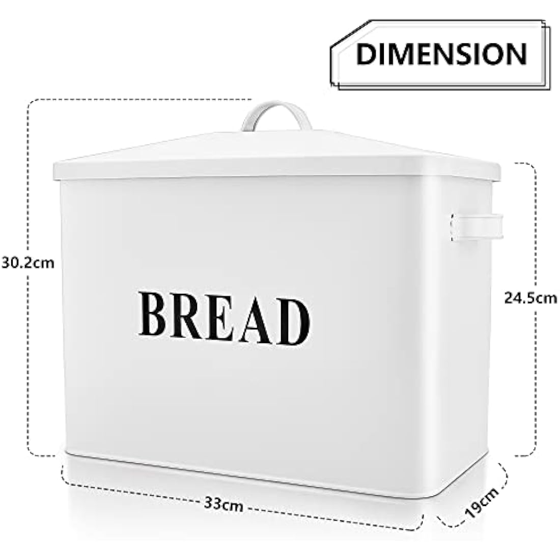 Herogo Bread Bin, Extra-Large Metal Bread Box for Kitchen, Vintage Tall Loaf Holder with Lid, Space Saving White Loaf Storage Bins for Countertop, Holds 2 Loaves, 33x24.5x19 cm