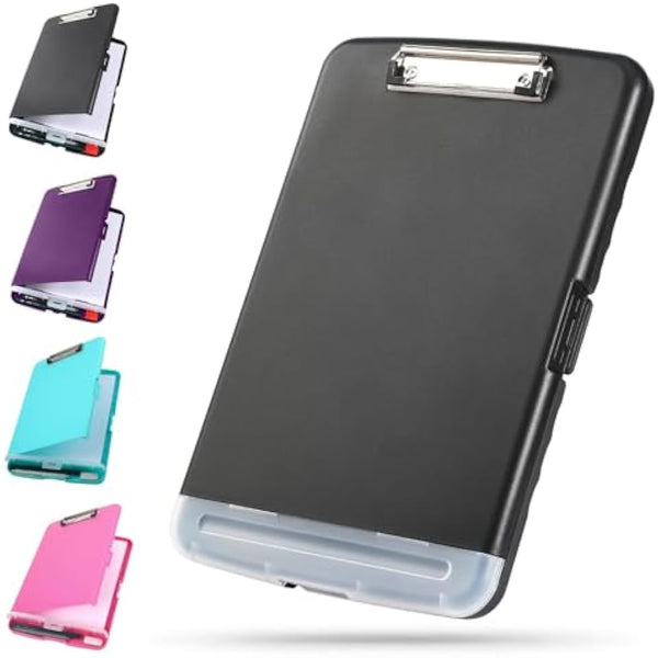 DMFLY Clipboard with Storage, Heavy Duty Clip Boards with Pen Holder, A4 Plastic Clipboards with Compartment, Holds 6+ Pencils and 200+ Sheets, Strong Clipboards with Low Profile Clip, Great for Work