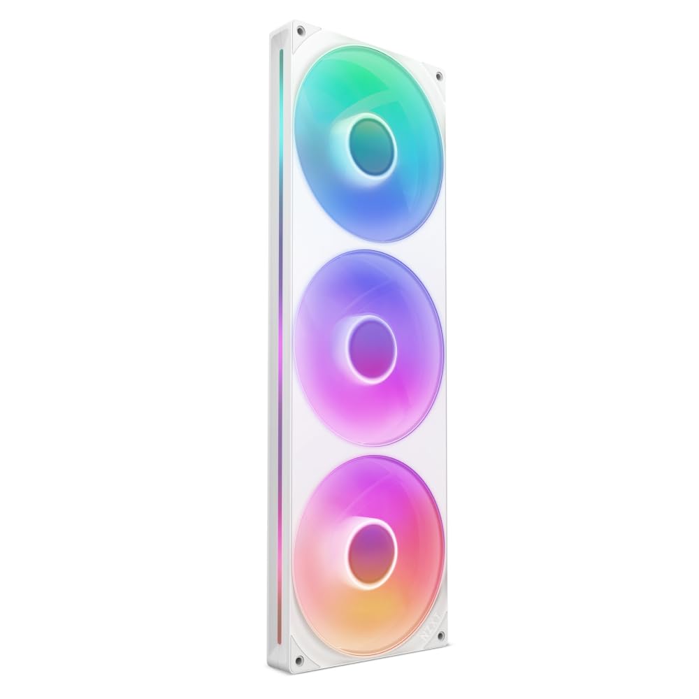 NZXT F420 RGB Core - 420mm Single-Frame Fan Unit with 3 x 140mm RGB Fans - Speed & Lighting Control - High Static Pressure & Airflow - Fluid Dynamic Bearings - 8 aRGB LEDs Per Fan - White