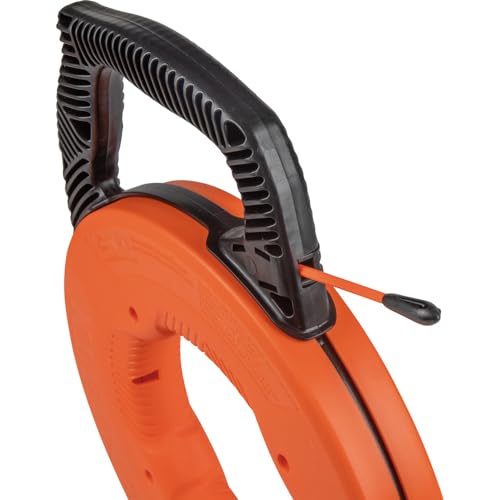 KLEIN TOOLS 56382 Fish Tape, Multi-Groove Fiberglass Wire Puller with Nylon Tip, Optimized Housing and Handle,Orange/Black, 15 m