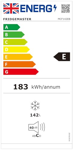 Fridgemaster MCF142EB 142L Chester Freezer 4 Star Freezer Rating - 55.9D x 62.5W x 85.4H cm Black with Recessed Handle - E Rated