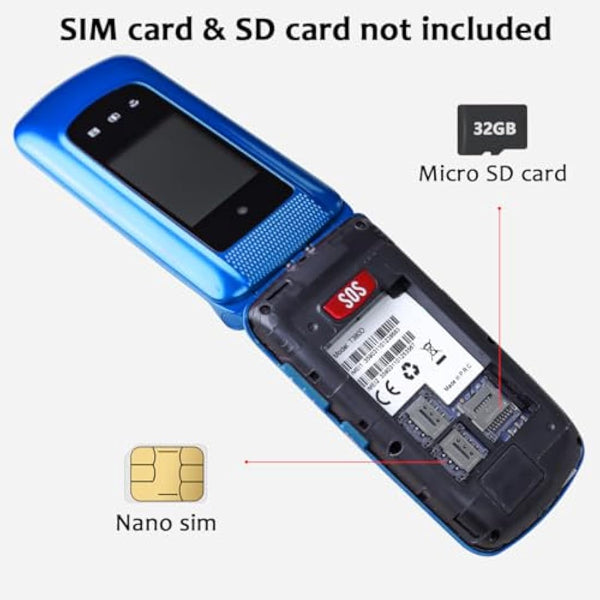 uleway 4G Big Button Mobile Phone for Elderly Sim Free Unlocked Simple Senior Flip Phone Easy to Use Basic Phones with 2.4" +1.8" IPS Screen, SOS Button, Charging Dock 1000mAh Battery (Blue)