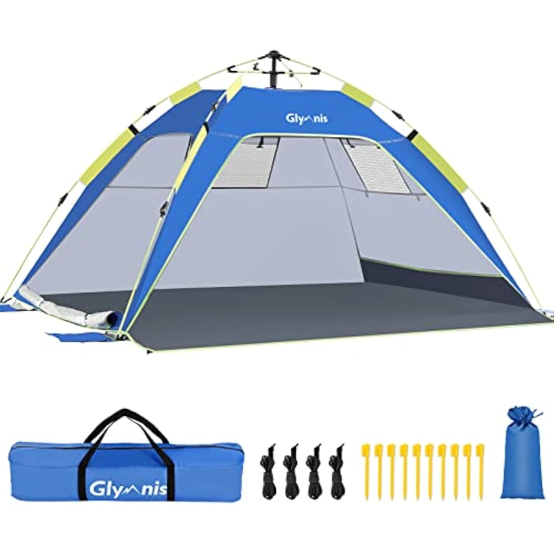 Glymnis Pop Up Beach Tent 3-4 Person Instant Pop Up Automatic Beach Tent UV Protection with Side Door, Easy Setup Portable Sun Shelter for Garden, Fishing, Picnic