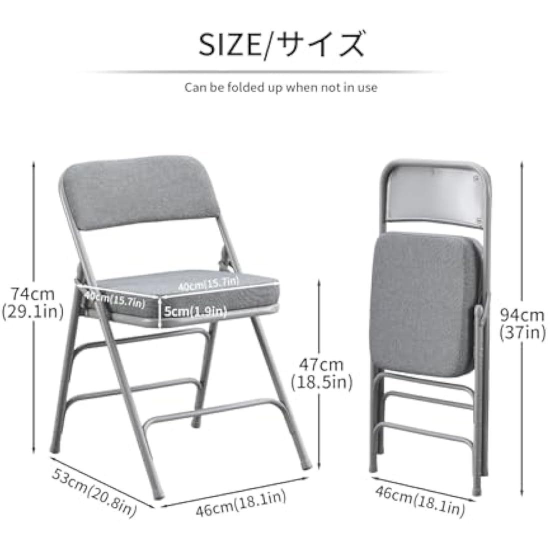 KAIHAOWIN Padded Folding Chairs Upholstered Single Foldable Chair with Ultra Thick Padded Seat Comfortable Metal Chairs Indoor with Comfortable Fabric Cushion for Indoor-Grey