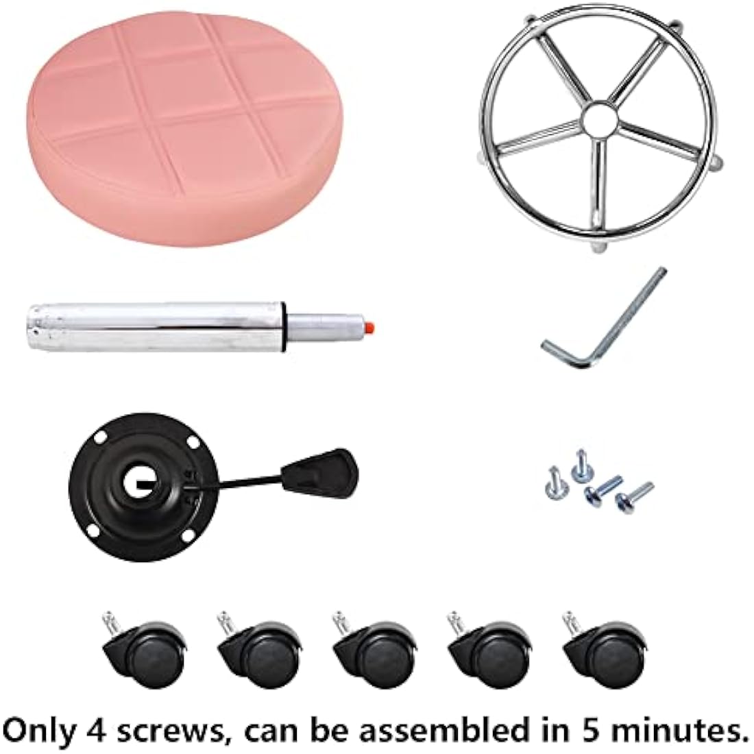 KKTONER Round Rolling Stool Chair PU Leather Height Adjustable Swivel Drafting Work SPA Shop Salon Stools with Wheels Office Chair Small (Pink)