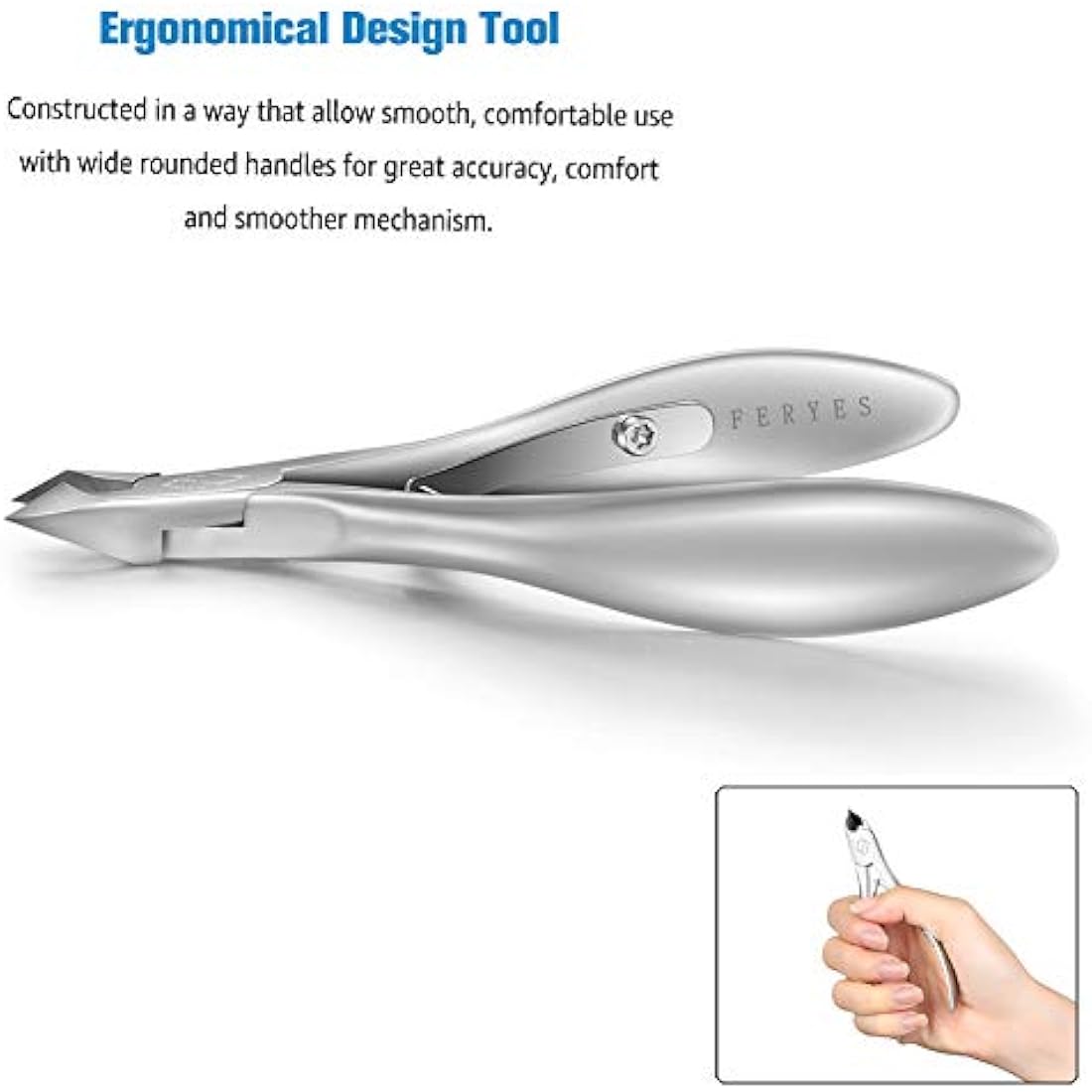 FERYES Cuticle Nippers 1/2 Jaw - Professional Stainless Steel Cuticle Trimmer Scissors and Double Springs Nail Clipper Cutter Remover Pedicure Manicure Tool,FL-N300,Silver