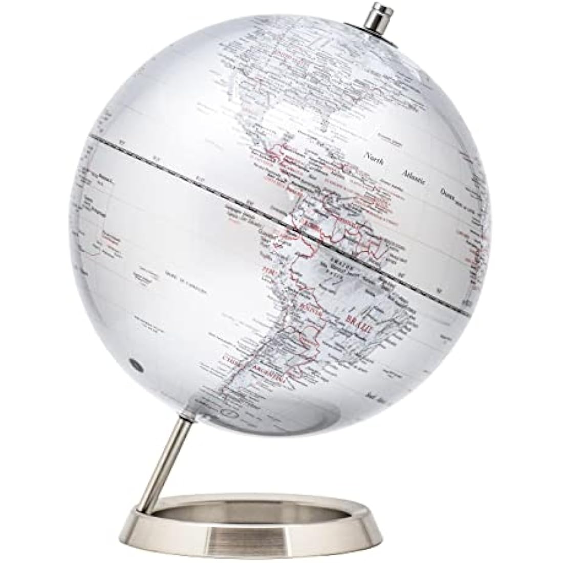 EXERZ 30CM World Globe - Stainless Steel Ring Standing, Perfect for Gifting - Metallic Silver
