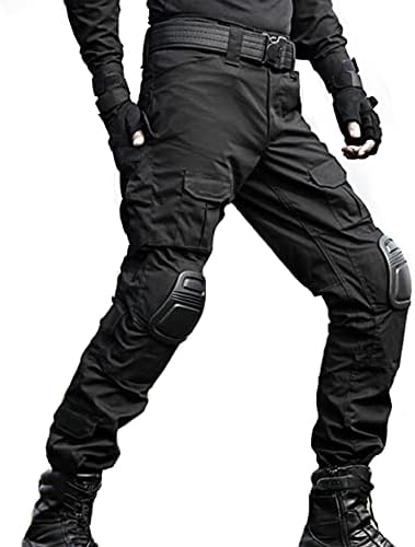 JOYASUS Men's Tactical Combat Trousers with Knee Pads, Ripstop Multi-Pocket Airsoft Paintball Pants for Outdoor Hiking Hunting, Durable Cargo Work Trousers