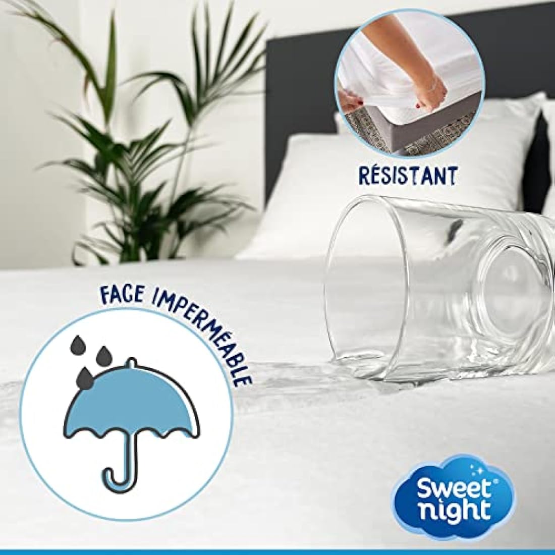 SWEET NIGHT Waterproof Mattress Protector, Cotton, white, 180x200 cm