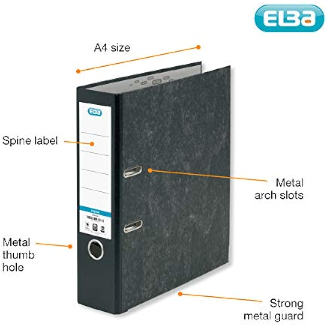 Elba A4 Extra Large Capacity Lever Arch Files, ELBA, Black, Pack of 3 Folders, Paper on Board