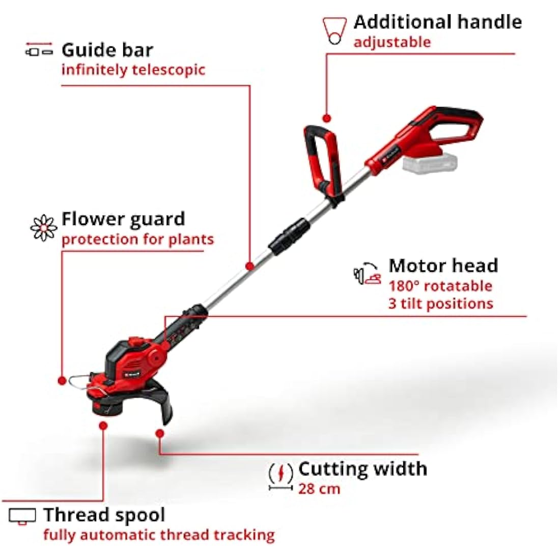 Einhell Power X-Change 18/28 Cordless Strimmer - 18V, 28cm Cutting Width, Battery Strimmer Cordless Grass Cutter and Lawn Edger With Auto Line-Feed - GE-CT 18/28 Li Solo (Battery Not Included)