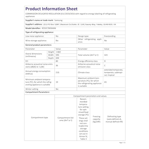 Samsung, SpaceMax, RZ32C7BD6WW/EU, 323L Smart Tall Freezer, White