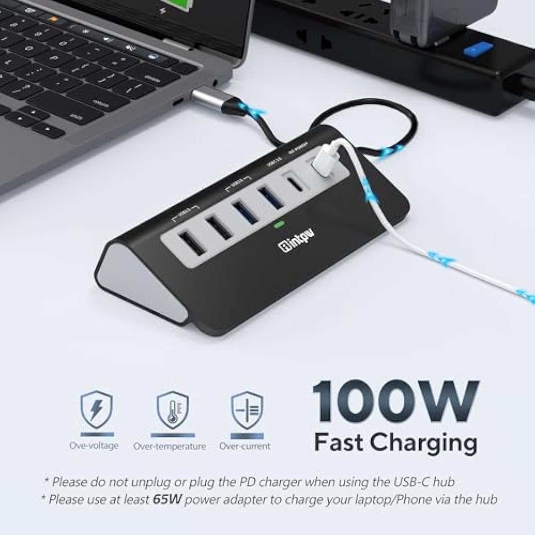 Intpw USB C Hub,9-IN-1 USB Hub 3.0 with Lable 3.28FT,4K HDMI, 2USB-A 3.0, PD 100W, 2USB-A 2.0, USB-C 3.0, SD/TF, Aluminium Docking Station for iPhone16 MacBook Air/Pro/Laptop/Mac OS/Windows