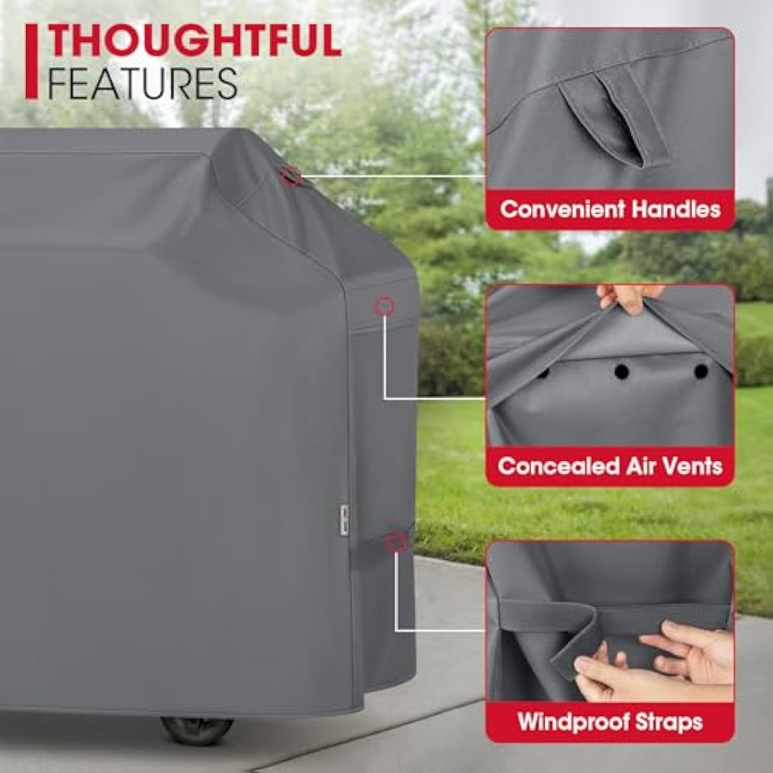 Unicook BBQ Cover, Heavy Duty Waterproof Outdoor Barbecue Gas Grill Cover, Resistant Oxford Fabric, Compatible for Weber Char-Broil Outback Barbecues and More, 152 x 58 x 107 cm/60 inch Length, Grey