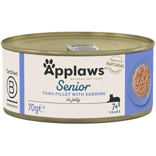 Applaws Natural Senior Wet Cat Food, Tuna with Sardines in a Soft Mousse 70g Tin(Pack of 24 x 70g Tins)