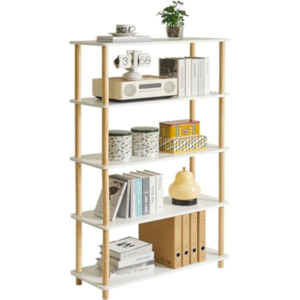 IBUYKE 5-Tier Wooden Open Bookcase - Modern Freestanding Bookshelf Storage Organizer,Multifunctional Display Stand for Bedroom, Living Room and Home Office, Storage Cabinet,White WBC005W