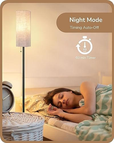 EDISHINE Floor Lamp, Standing Lamp with Square Linen Lampshade, Floor Lamps for Living Room, Bedroom, 165cm, E27 Socket(9W LED Dimmable Bulb Included), Magnetic Remote Control, Black