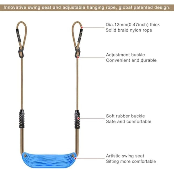 SELEWARE 17.5" X 6.3" Non Slip Plastic Swing Seat, Hanging Tree Swing Seat with Length Adjustable Nylon Rope and Stainless Steel Snap Hook Swing Set for Adult Kid Indoor Outdoor Playground Backyard