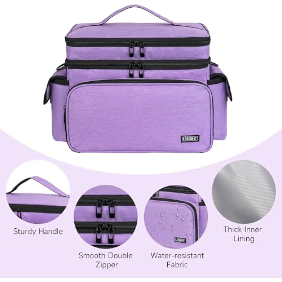 LEFOR·Z Extra Large Sewing Box,Double-Layer Sewing Bags,Protable Travel Sewing Box Organiser for Sewing Accessories Storage and Sewing Tools,Purple(Bag Only)
