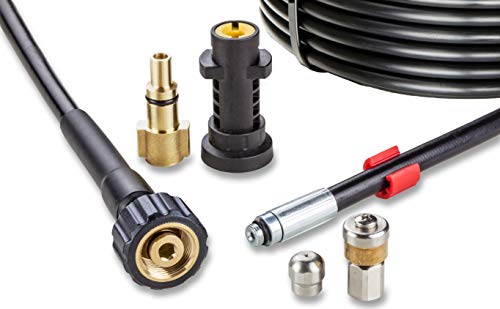 Knofer Drain Cleaning Kit for High Pressure Washer 100Ft 30m 200 bar - Pipe Unblocker Compatible with Karcher, Parkside, Lavor, Bosch Professional -