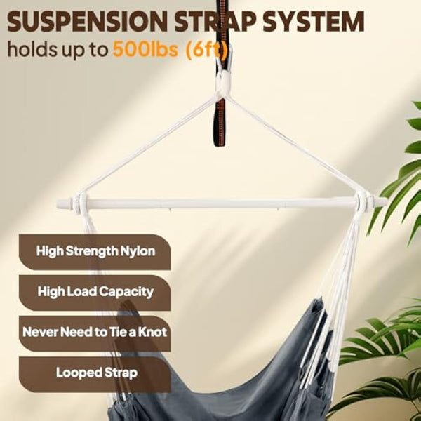 Chihee Hammock Chair Swing Chair Strong Metal Collapsible Spreader Bar Portable Hanging Chair Max 330 lbs Comfy Seat Patio Lawn Chair Cotton Blended for Superior Comfort Durability Indoor Outdoor