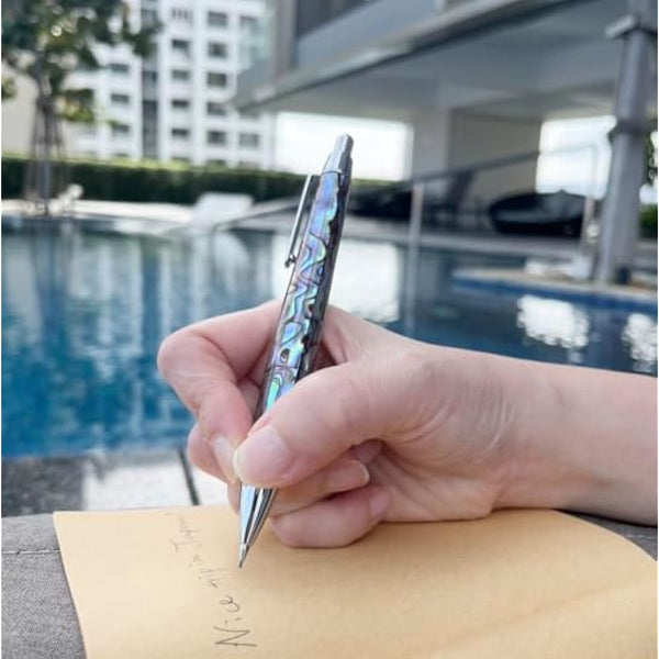 LACHIEVA LUX Abalone Shell Mechanical Pencil 0.7mm, Luxury Metal Pencil for Drawing and Sketching, Includes 12 Lead Refills