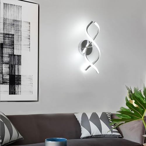 EIDISUNY Wall Lamp LED Silver Modern Elegant Spiral Indoor LED Wall Lights for Bedside Bedroom Living Room Hallway Bathroom Kitchen Stairs Wall Lighting Fixture - Chrome 24W 6000K Cool White Light