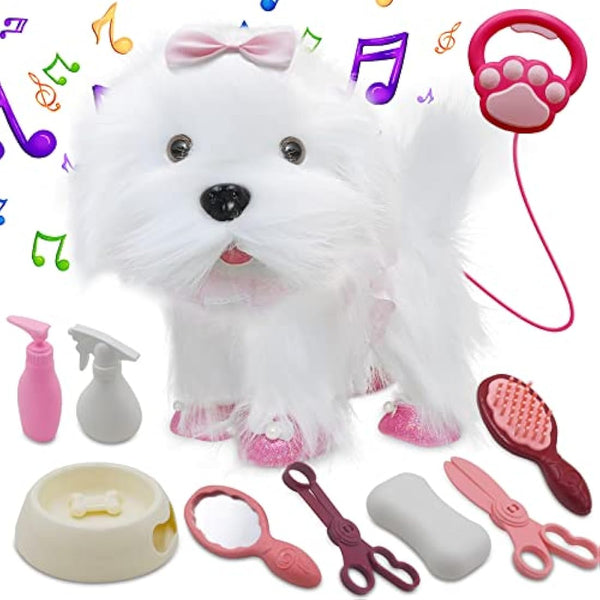 Jaydear Electronic Dog Toy for Kids, Plush Puppy Interactive Toy -Walks/Barks/Shake Tail/Talk, Stuffed Animals Cute Dog Toys Soft Gift for Christmas, Easter, Birthday, White