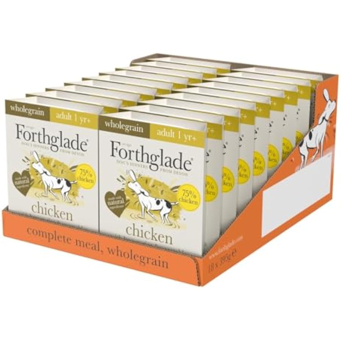 Forthglade Wet Dog Food (18 x 395g) Trays- Adult 1 year +, Chicken with Vegetables and Wholegrain Oats, Stomach Sensitive Wet Dog Food Trays, Complete Hypoallergenic Dog Food