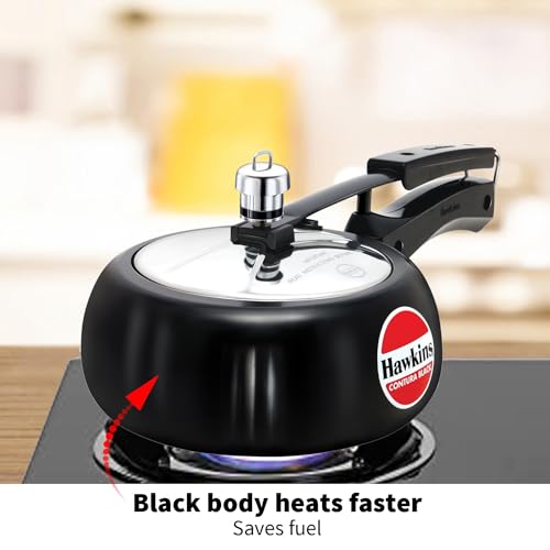 Hawkins Contura Black 2 Litre Pressure Cooker, Hard Anodised Cooker, Handi Cooker, Small Cooker, Black (CB20)