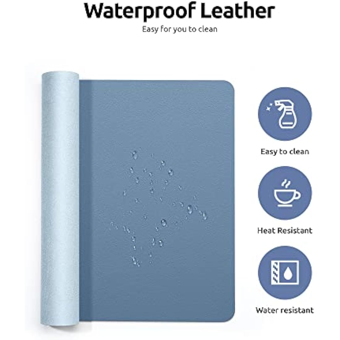YSAGi Leather Desk Mat, Large Mouse Mat, Non-Slip Desk Pad, Waterproof PU Leather Table Protector Writing Pad for Office and Home (60 x 35 cm, Sea Blue)