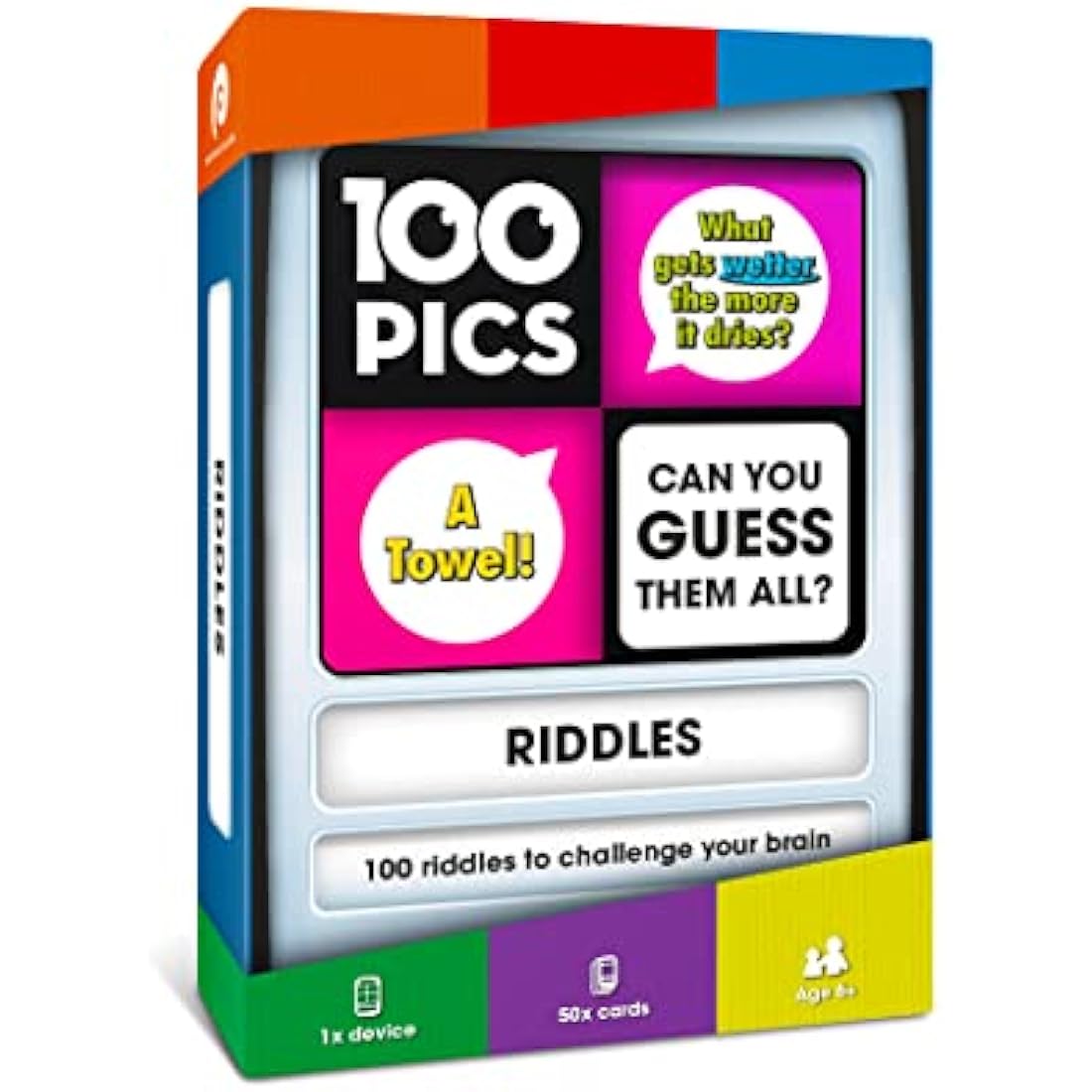 100 PICS Riddles - Guess 100 Riddles | Flash Cards with Slide Reveal Case | Travel Game, Gift, Stocking Filler | Fun for Kids and Adults - Play Together | Ages 6+