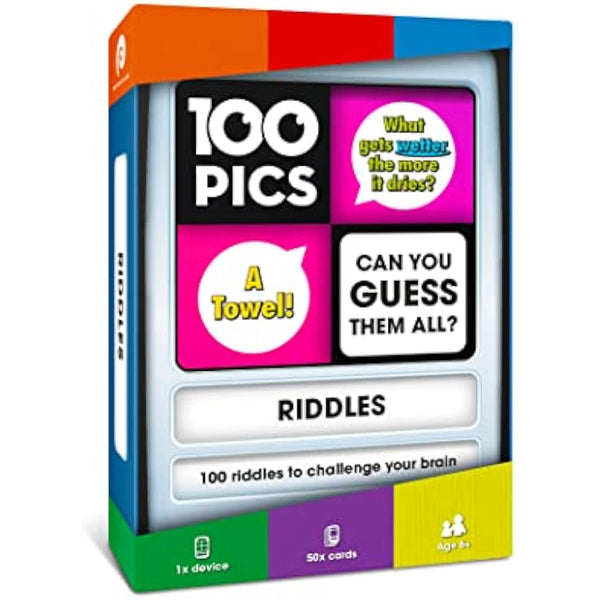 100 PICS Riddles - Guess 100 Riddles | Flash Cards with Slide Reveal Case | Travel Game, Gift, Stocking Filler | Fun for Kids and Adults - Play Together | Ages 6+