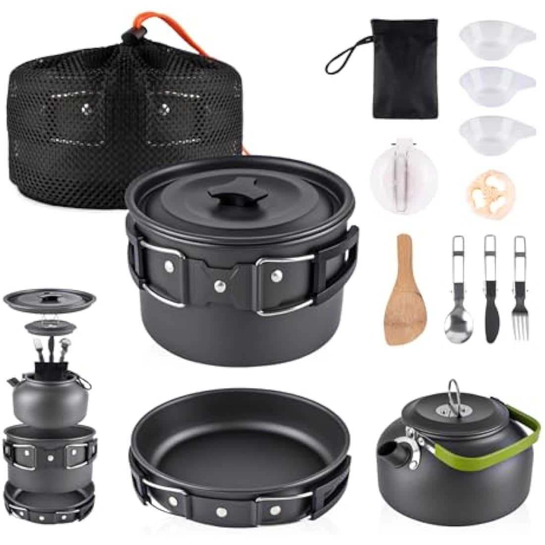 aiGear Camping Cooking Set | Portable Lightweight Aluminum | Camping Pans and Pots Set | Outdoor Traveling Cooking Utensils Kit | for Trekking Hiking Picnic