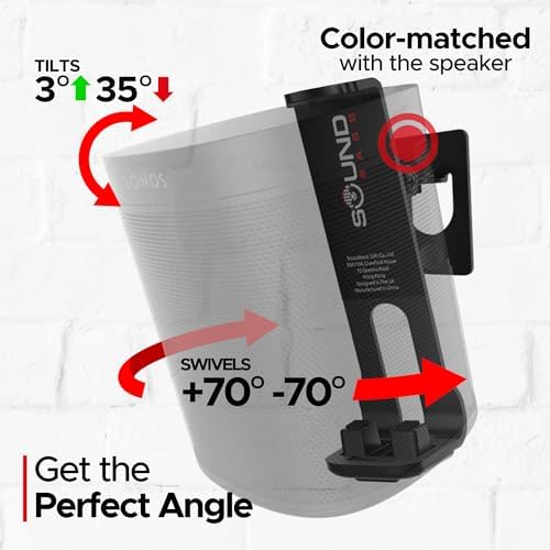 2 x One Wall Mount Bracket, Black, Twin Pack, Tilt & Swivel, Compatible with Sonos ONE, Gen 2, ONESL & Play:1