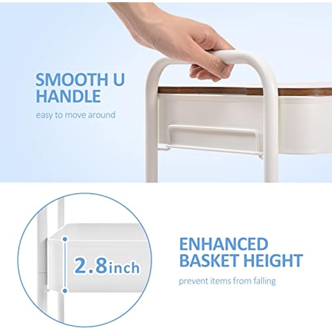 KINGRACK 3 Tier Metal Storage Trolley on Wheels with Removeable Wooden Worktop Trap Table Cover, Beauty Book Craft Tea Art Trolley for Home Bathroom Kitchen Laundry, No screws needed Easy