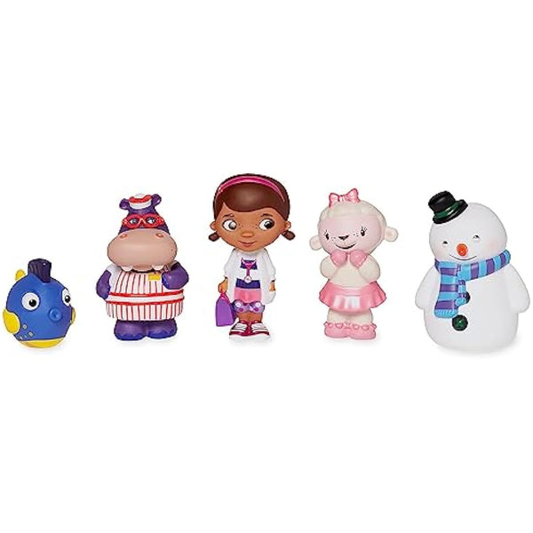 Disney Store Official Bath Toy Set for Kids, Doc McStuffins, 5 Pc., Playset Includes Bucket with Straining Lid and Five Figures, Suitable for Ages 6 Months+
