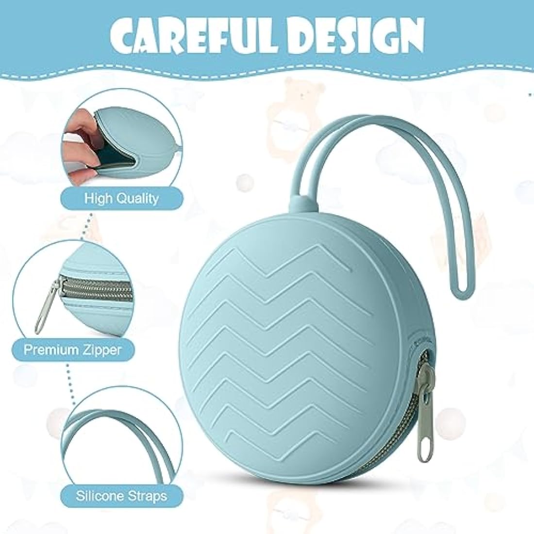 Aolso Dummy Holder Case Set, 2PCS Silicone Dummy Holder Case, Baby Dummy Holder Case, Pacifier Holder Case, Portable Soother Pods for Baby, Baby Pacifier Case for Travel, Home (Green/Blue)