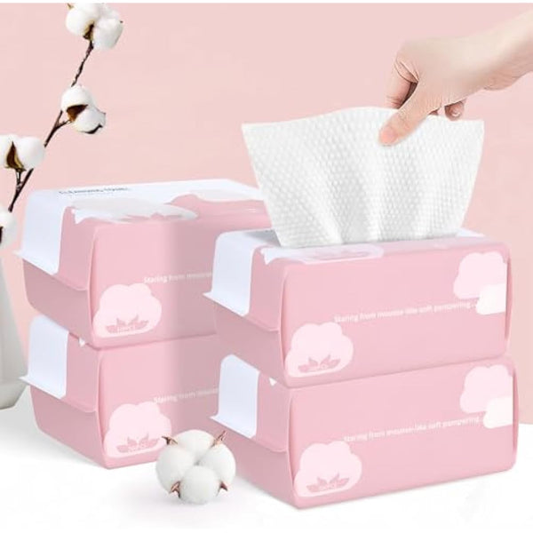Disposable Cotton Face Cloths, 100 Count Extra Soft & Thick, Dry Wipes Facial Towelettes for Face Cleansing (4 Pack)