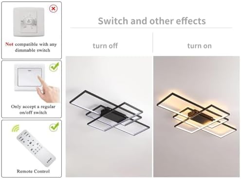 JIINOO Dimmable LED Ceiling Light, 110cm Flush Mounted Ceiling Light with Remote Control, 70W Square Acrylic Modern Simple Design Fixture for Bedroom Living Room, Black