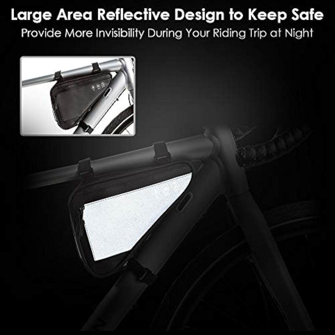 Eyein Bike Triangle Frame Bag, Cycling Waterproof Front Handlebar Bag Strap-On Saddle Pouch Storage Tube Bag with Reflective Stripe for Phone Cash, Repair Tool, Mini Pump Outdoor Sports Riding