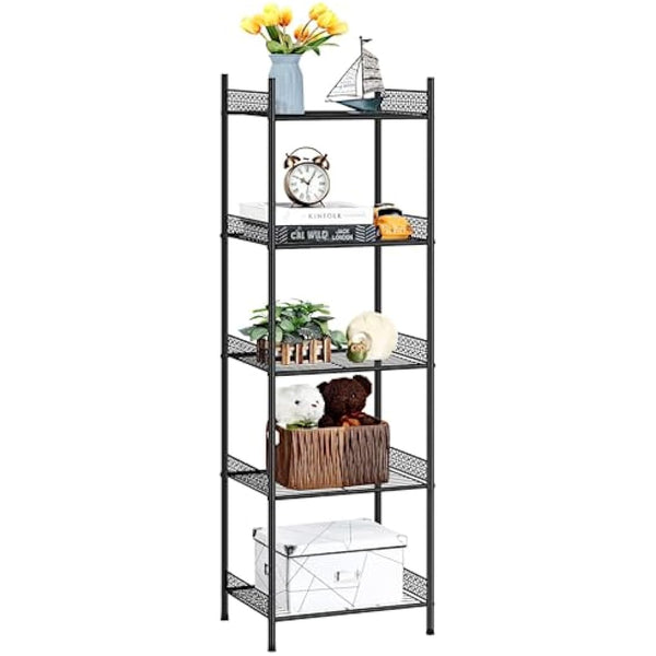 5 Tier Shelving Unit, Wire Shelving Unit Metal Storage Shelf Free Standing Storage Rack, Wire Organisation Racking Shelves for Pantry Kitchen Livingroom Bathroom Office, 41*32*145 CM, Black