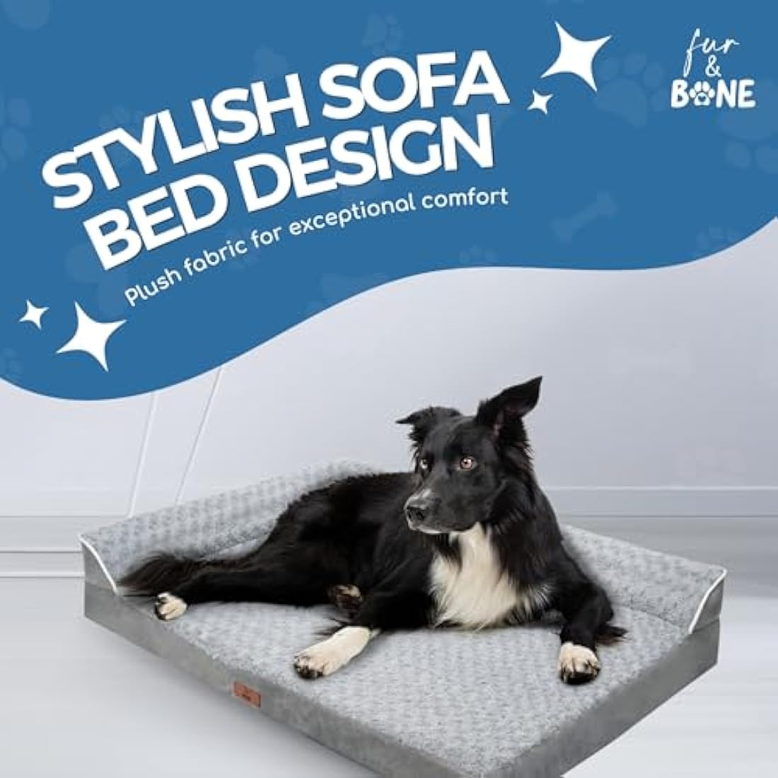 Fur & Bone Velvet Extra Large Dog Bed - Orthopedic Dog Mattress with Egg Crate Foam for Joint Support - Non-Slip Bottom - Washable Bed - Puppy Bed - Crate Extra Large Dogs