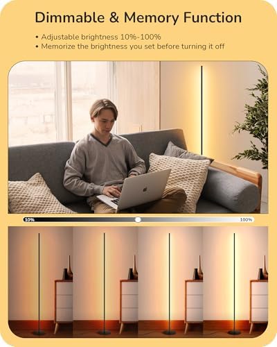 EDISHINE LED Floor Lamp, 146cm Minimalist Dimmable Standing Lamp with Foot Switch, Stepless Dimming, Tall Corner Lamp for Living Room, Bedroom, Office, 3000K, Black